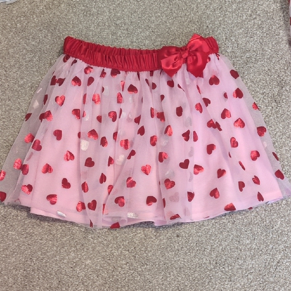 Pink Skirt with Red Heart Pattern